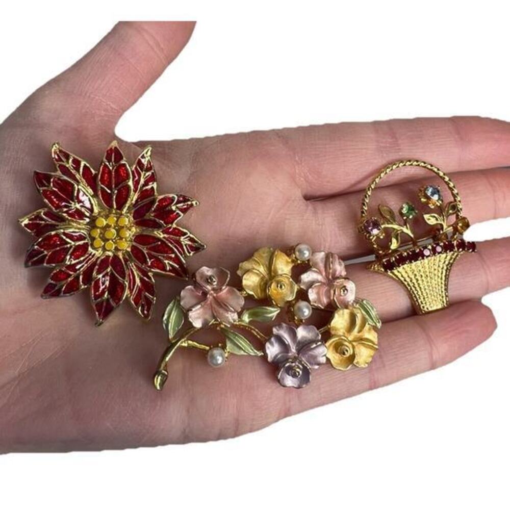 Vintage Assorted Floral Brooch Lot Colorful